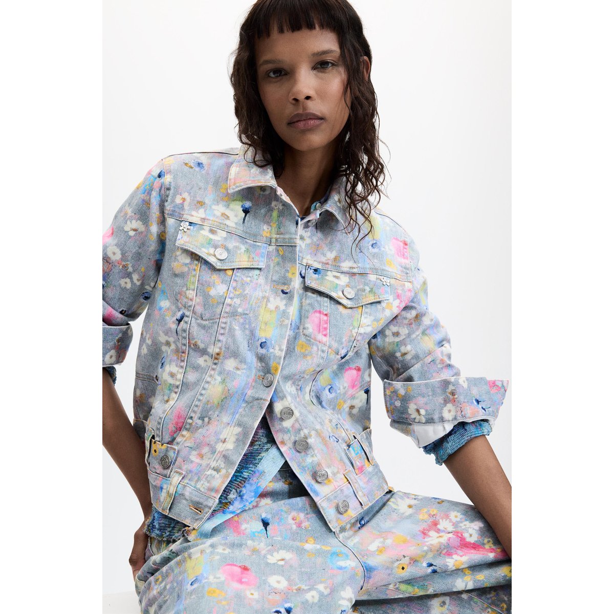 Veste en denim imprimée gris, DESIGUAL