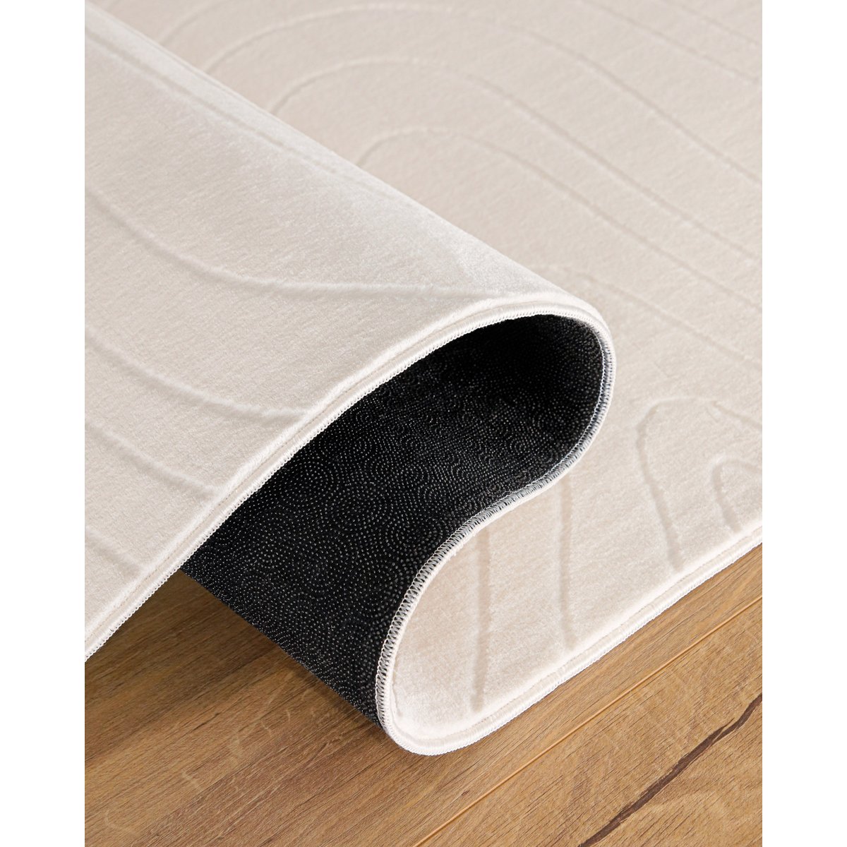 WECONhome Nuuk Flow, tufté, tapis poils courts, motif vague en relief, lavable, certifié OEKO-TEX® ,  Nuuk Flow crème blanc, WECON HOME