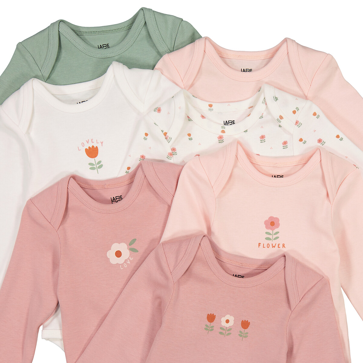 Lot de 7 bodies manches longues assortis, LA REDOUTE COLLECTIONS