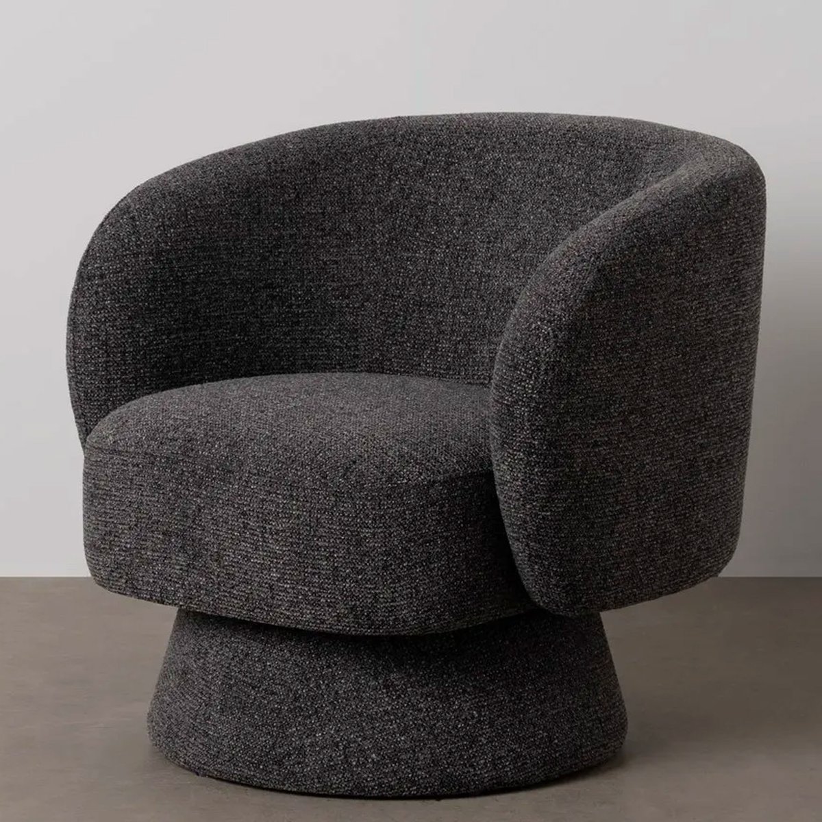 Fauteuil design pivotant en tissu tweed gris foncé 78x79x77cm gris, WADIGA