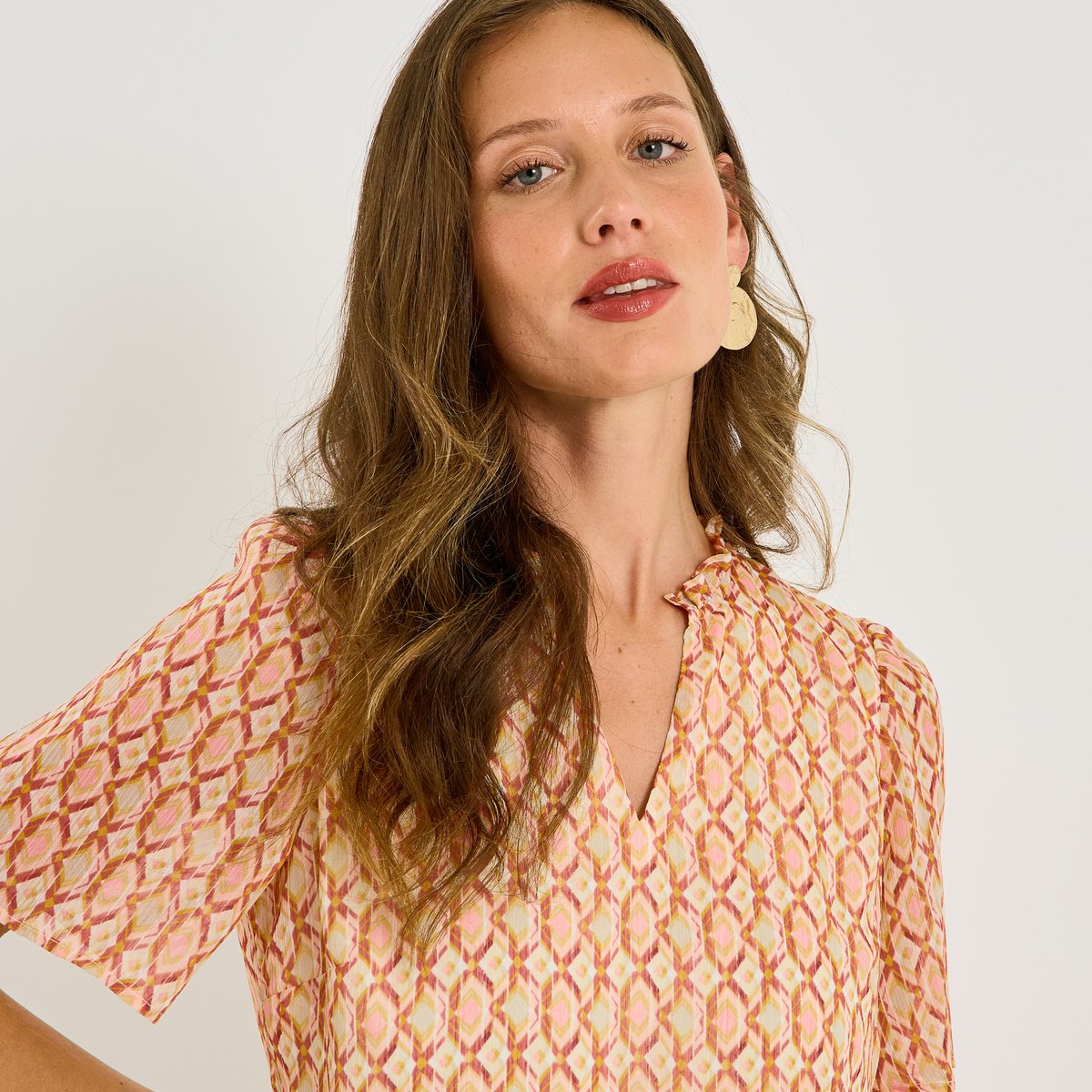Robe courte trapèze imprimé géométrique rose, GRAIN DE MALICE