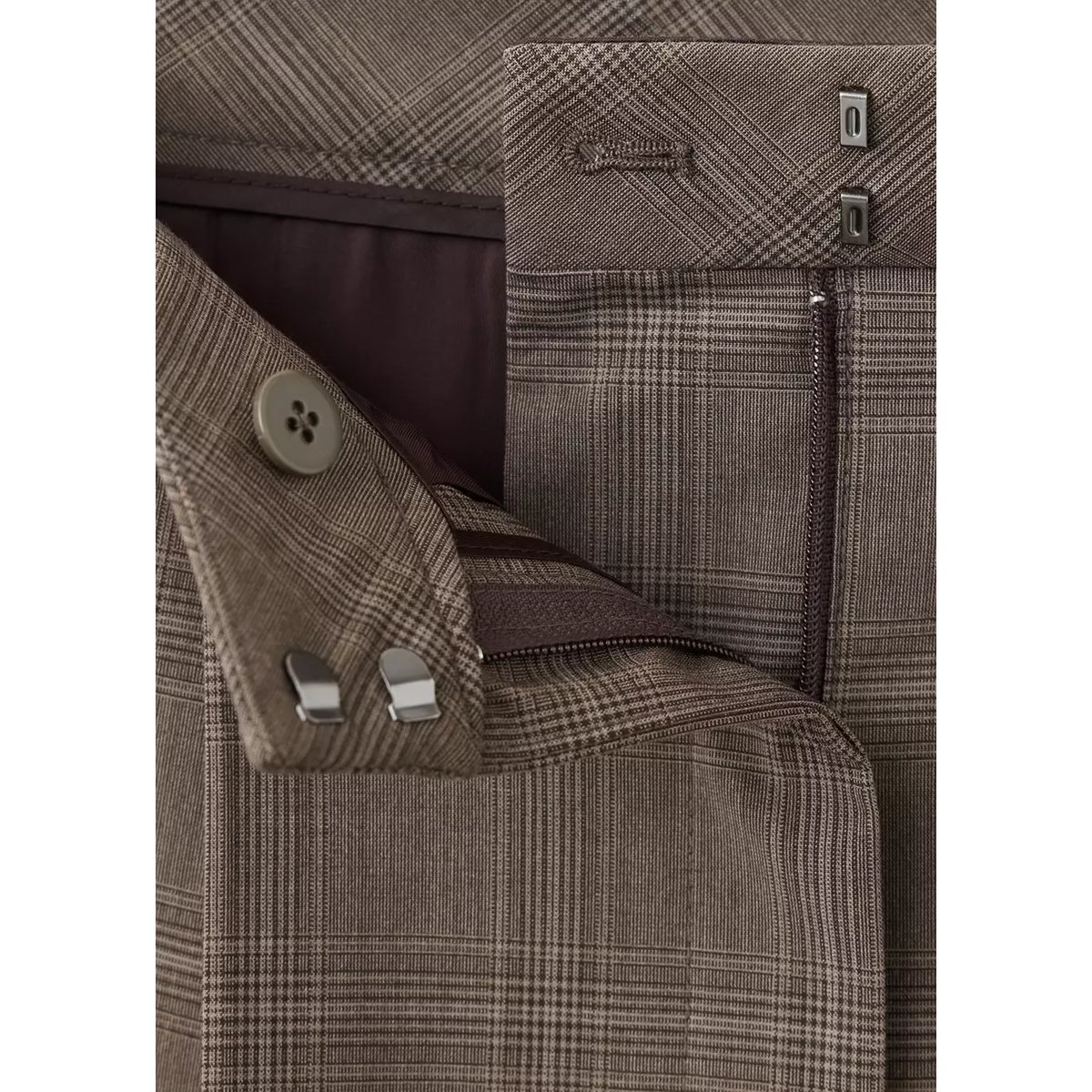 Pantalon à pinces imprimé à carreaux marron, MANGO