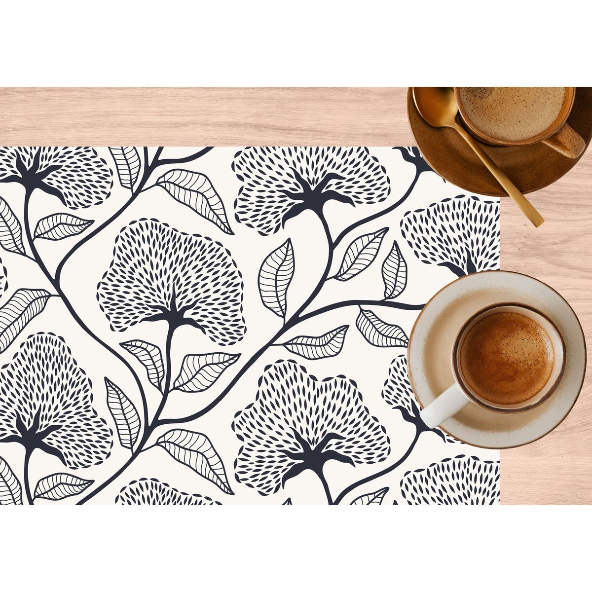 Lot de 6 sets de table motifs ginkgo CASSIA beige, TOILINUX