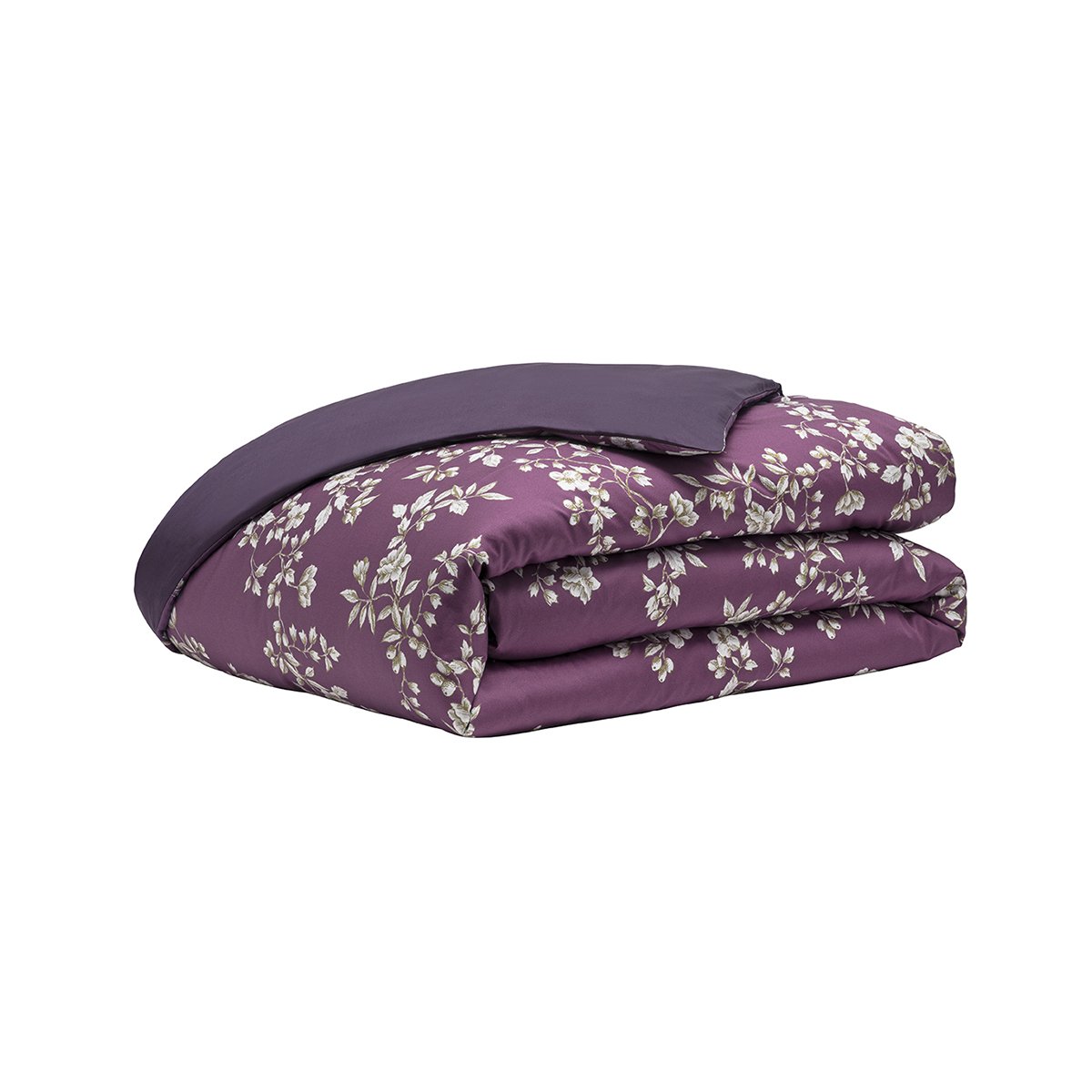 Housse de couette imprimée en satin de coton bio, VIVIENNE violet, ALEXANDRE TURPAULT
