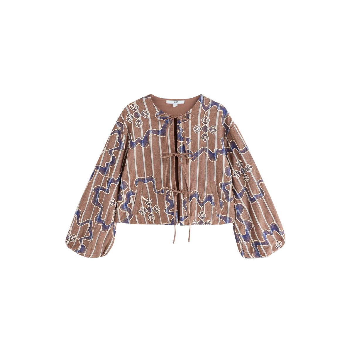 Blouson aviateur brodé en dentelle cornelli rayure neutre, NEXT