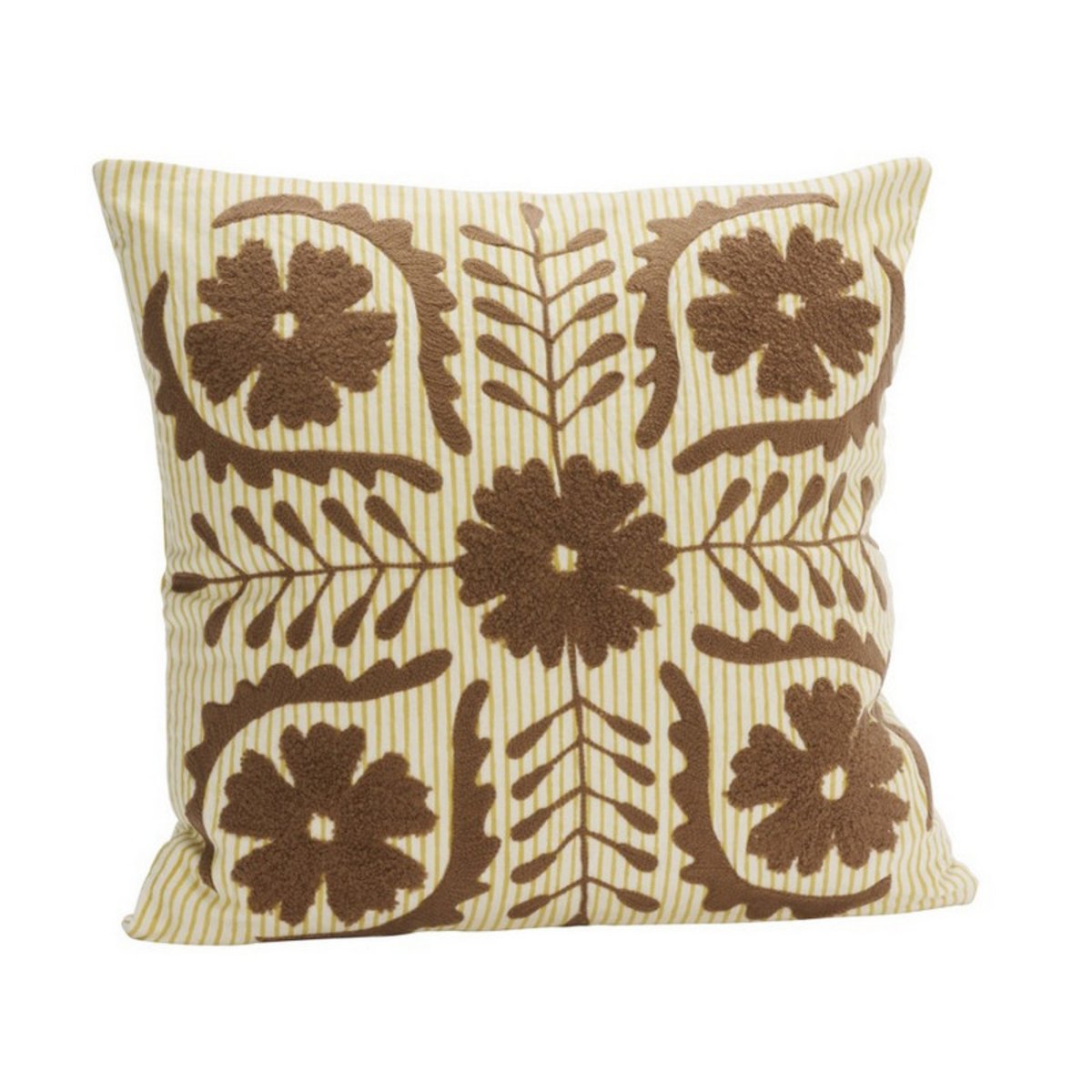 Housse de coussin coton  broderie florale  SUZANI marron, MADAM STOLTZ