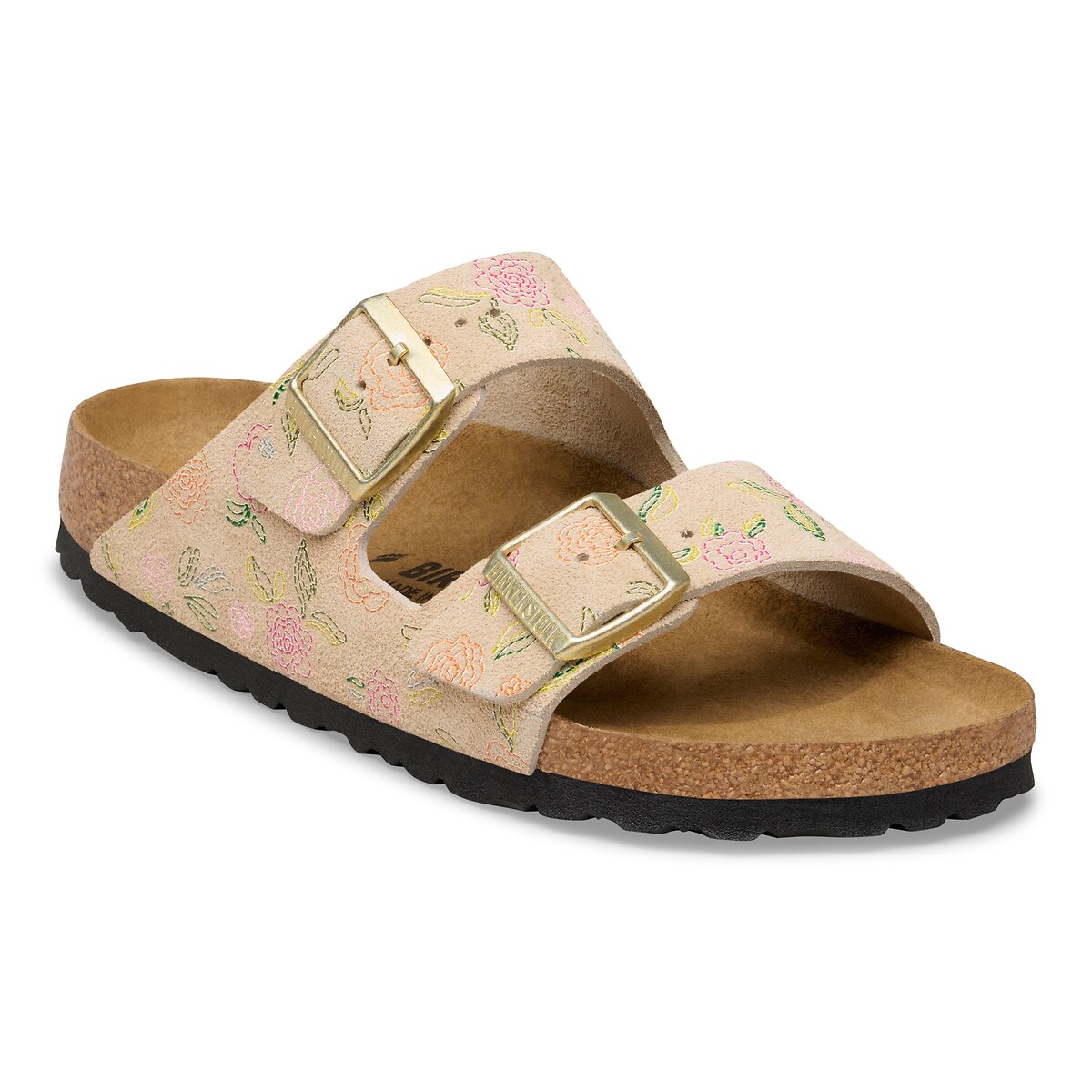 Sabot Arizona in pelle scamosciata con doppio cinturino beige, BIRKENSTOCK