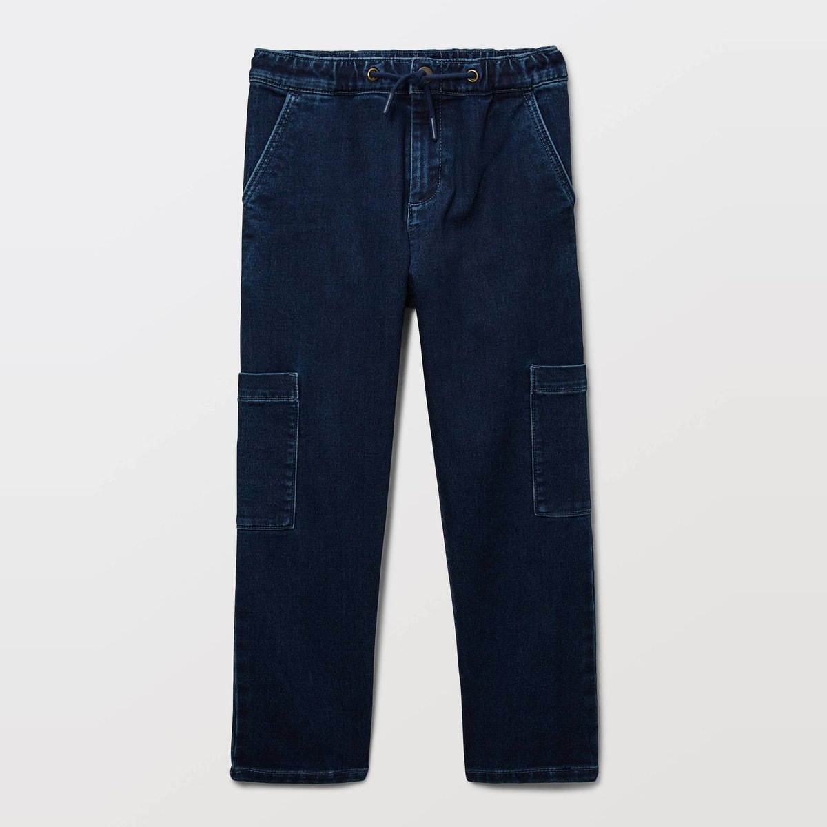 Pantalon droit élastiqué en jean BIO blue denim, MONOPRIX
