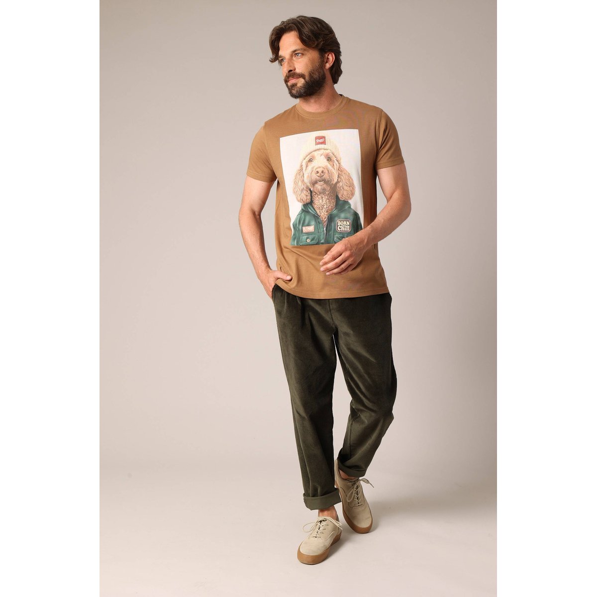 T-shirt homme imprimé original, 100 % coton CABO mocha, DEELUXE