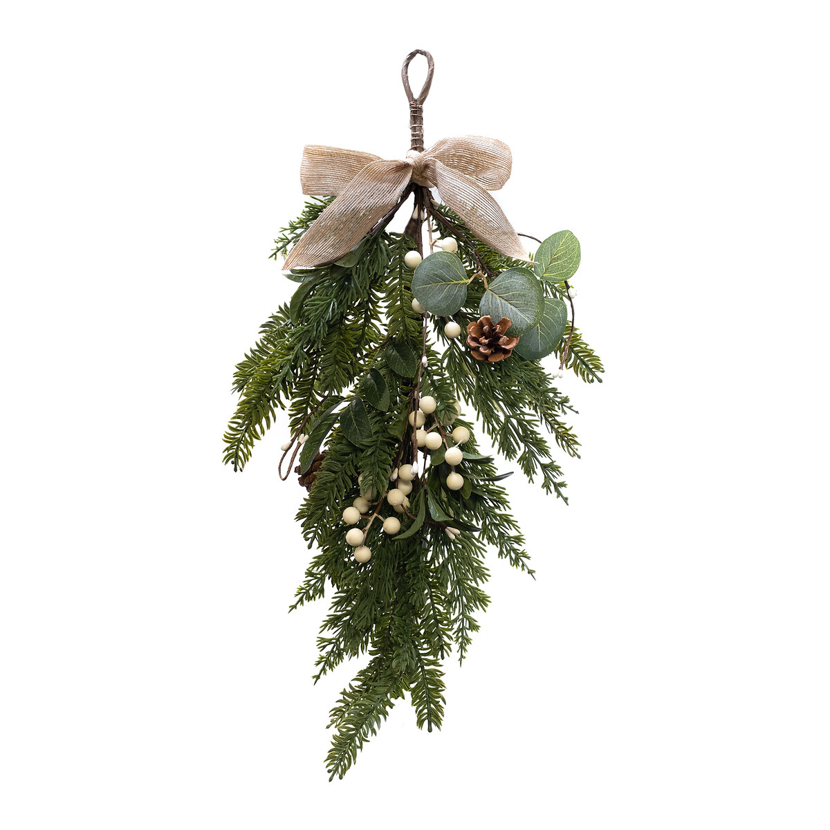 55cm Mistletoe & Pine Cone Door Swag with Bow green, SO'HOME