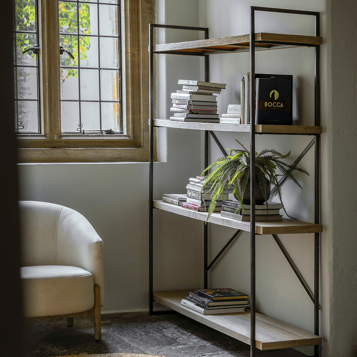 Oakley Rustic Industrial Display Shelving Unit light wood, SO'HOME