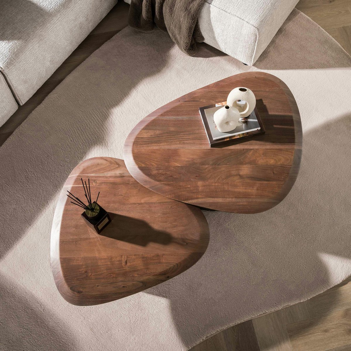 Table basse gigogne triangulaire bois foncé et métal (x2) NAKO marron, PIER IMPORT