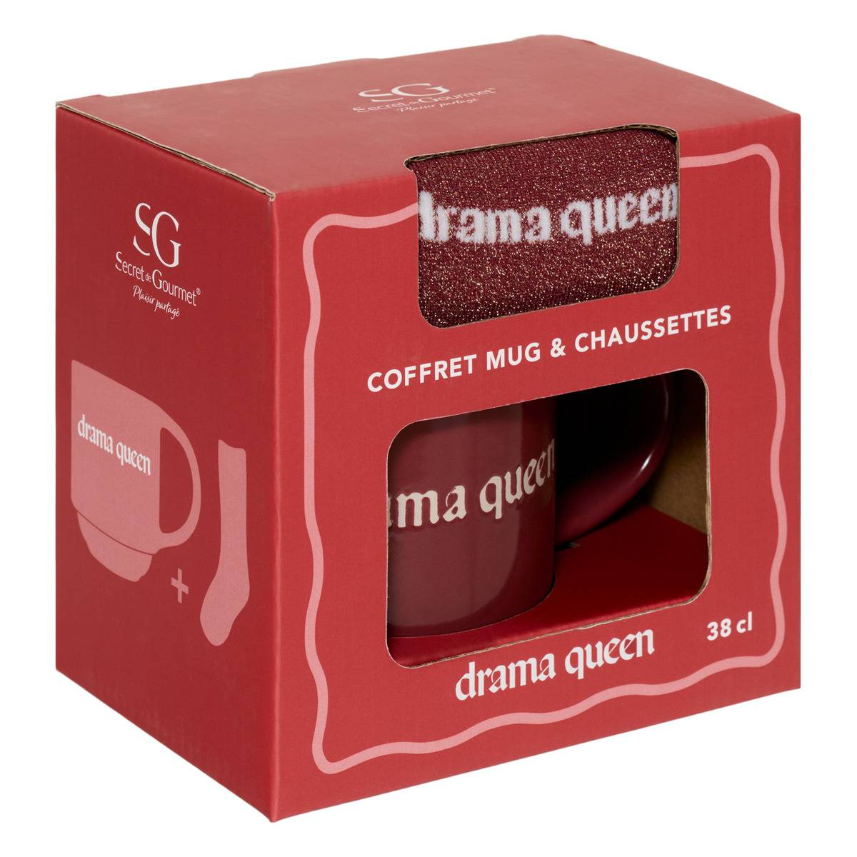 Coffret mug 38cl + chaussettes Drama Queen bordeau modèle b, ATMOSPHERA