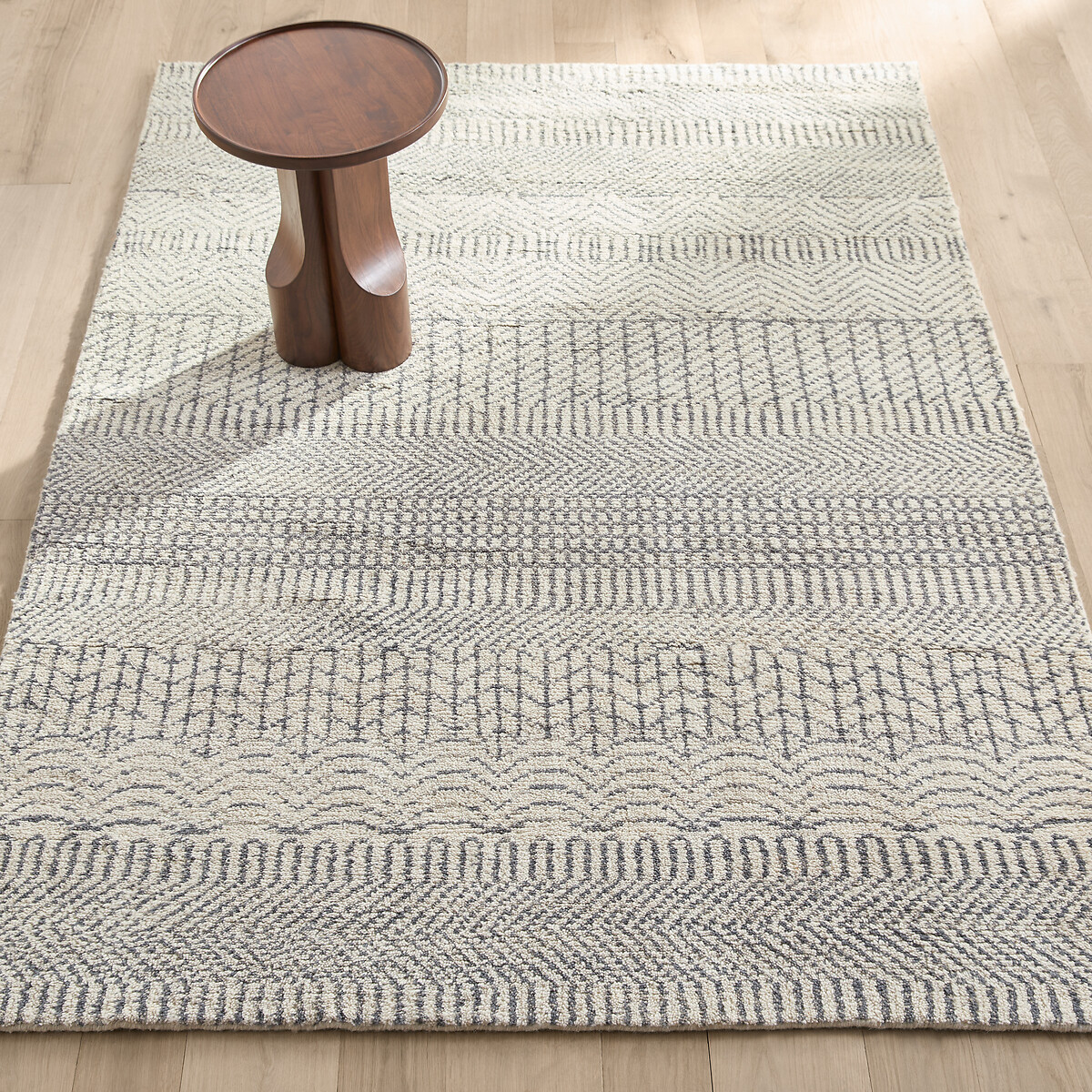 Tapis en laine, noué main, Fatonia ecru + gris + bleu, AM.PM