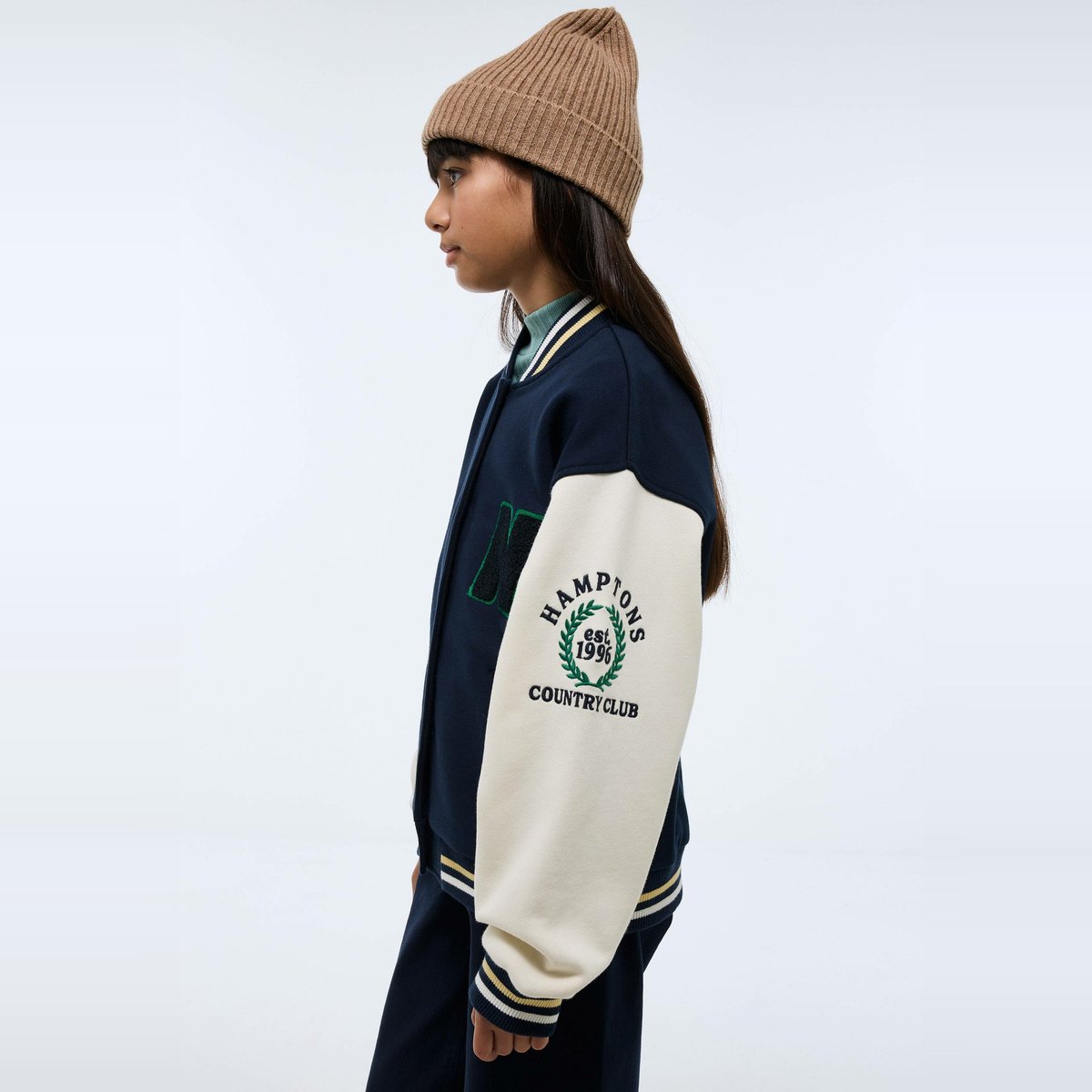 Veste teddy brodée en molleton marine, MONOPRIX