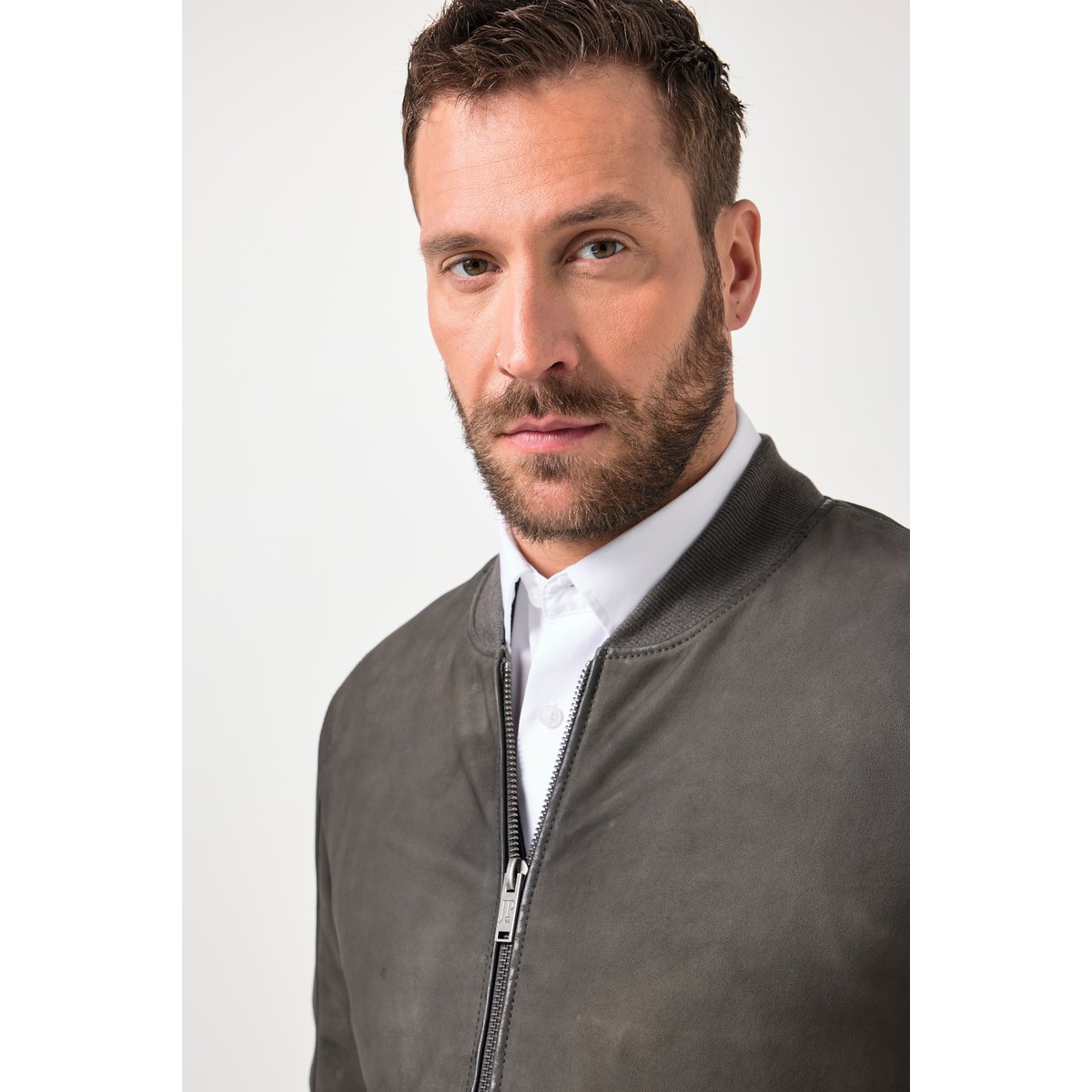 Blouson en véritable en cuir d'agneau nappa gris graphite, JP1880