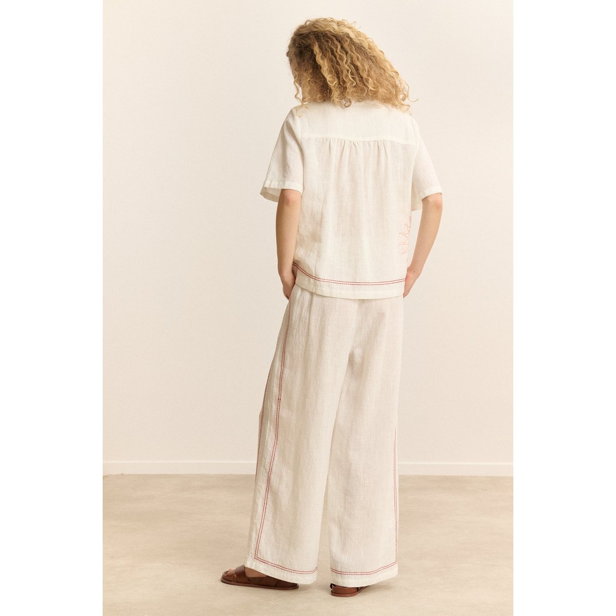 Chemise manches courtes brodée CENIE blanc, GARANCE PARIS