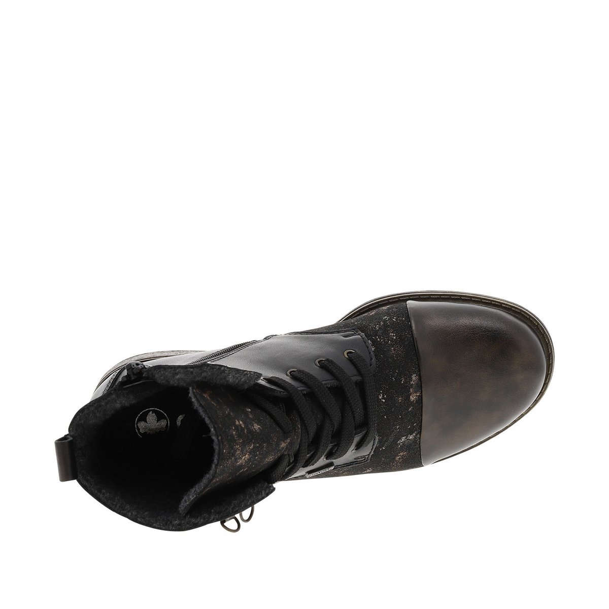 Bottines en cuir noires avec semelle à talon décroché bas et zip latéral noires, RIEKER