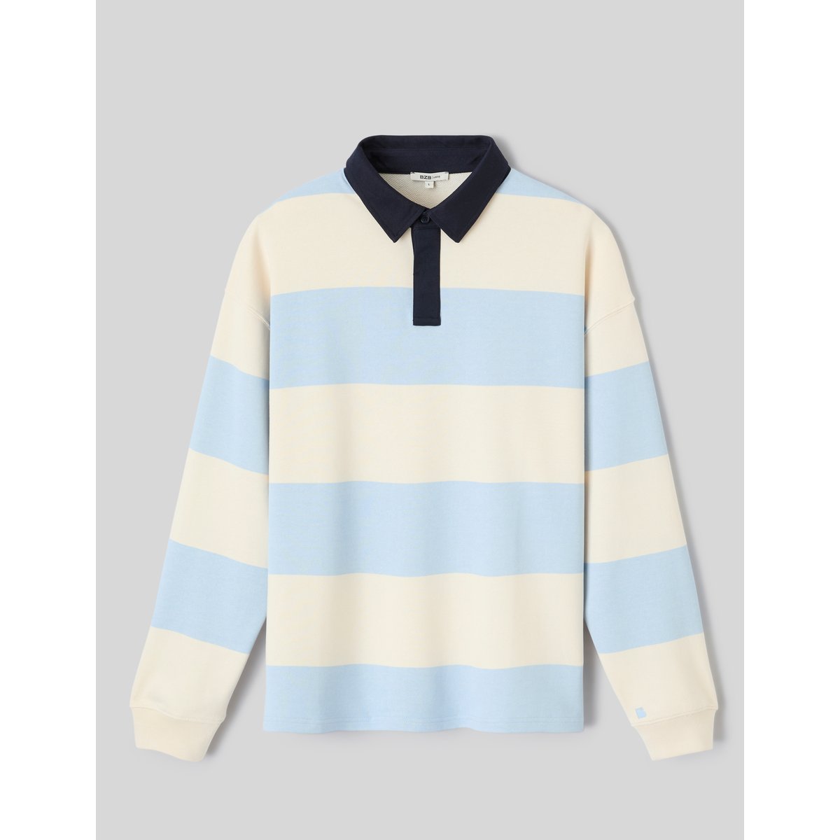Sweat col polo à rayures bleu clair, BZB