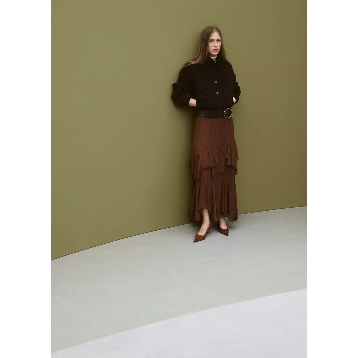 Jupe gaze volants marron, MANGO