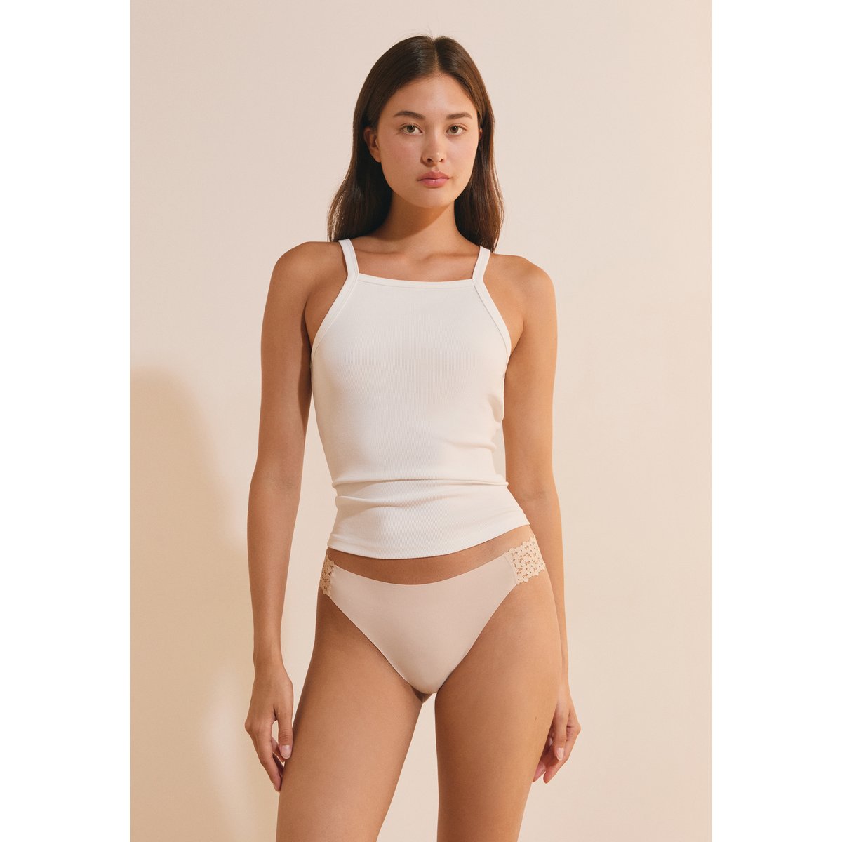 Culotte en microfibre et dentelle WISH lin, ETAM