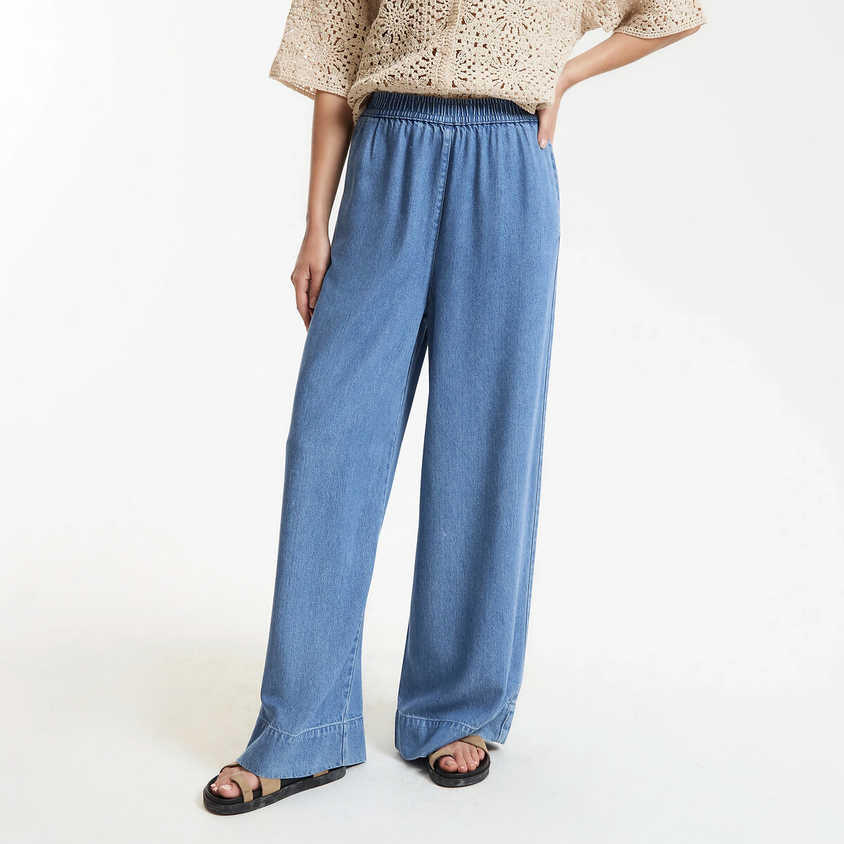 Jean fluide large taille haute élastiquée bleu double stone, LA REDOUTE COLLECTIONS
