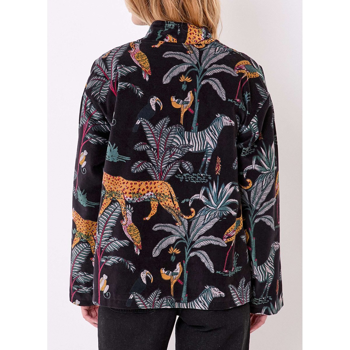 Veste Kimono velours imprimé indien DHARMA noir doré, LA FIANCÉE