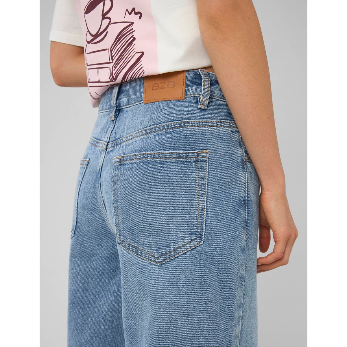 Jean straight ceinture asymétrique bleu moyen, BZB