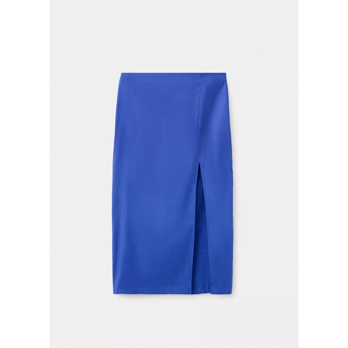 Jupe midi en mélange de lin et coton bleu, MANGO