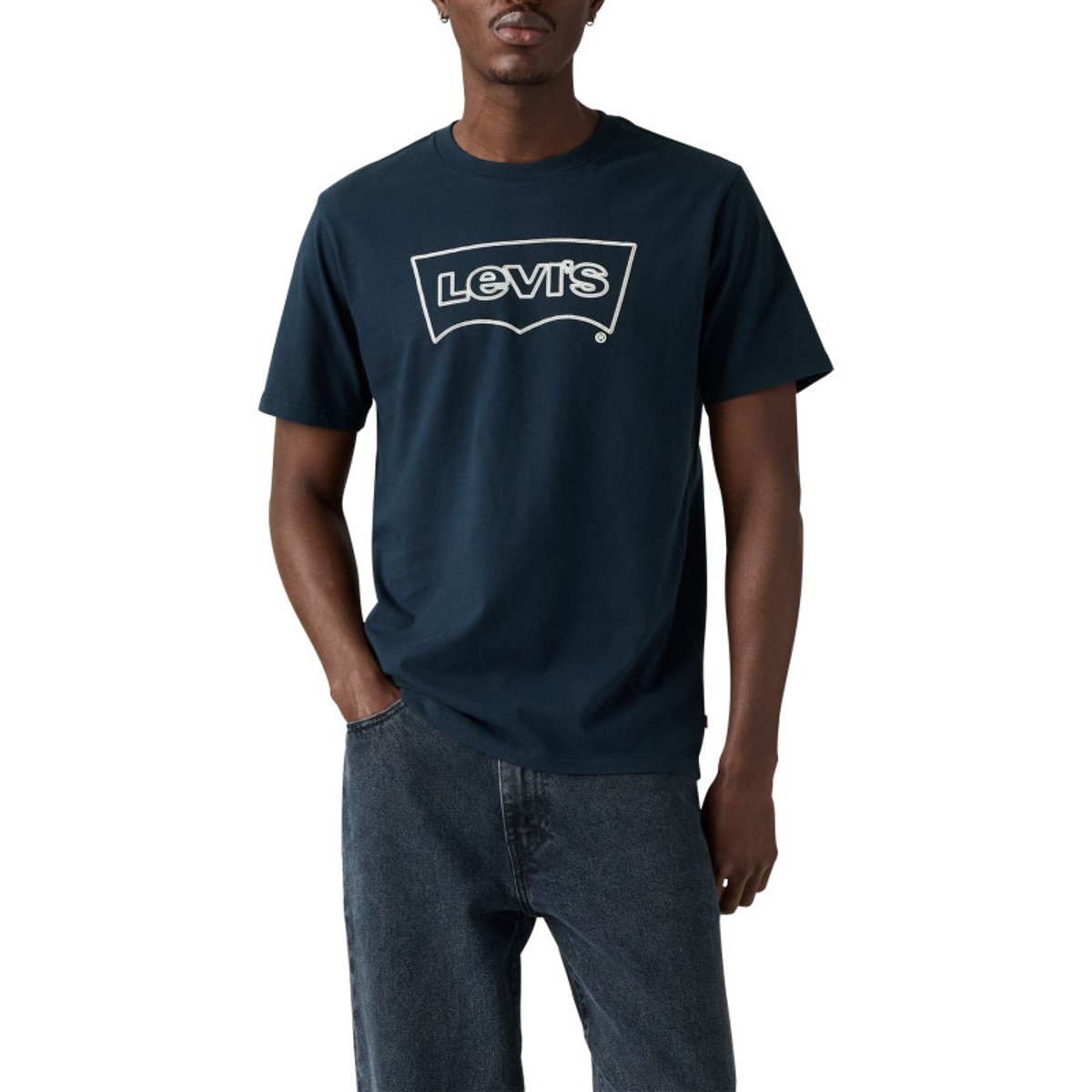 T-shirt en coton bleu marine avec col rond et logo de la marque marine, LEVI'S