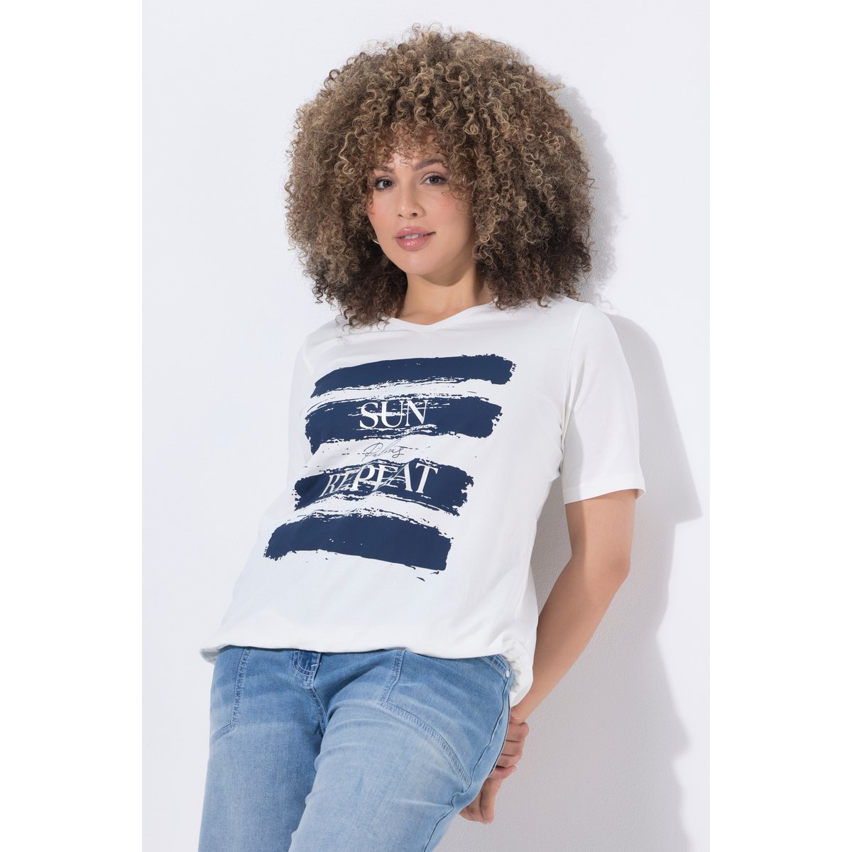 T-shirt avec message blanc cassé, ULLA POPKEN