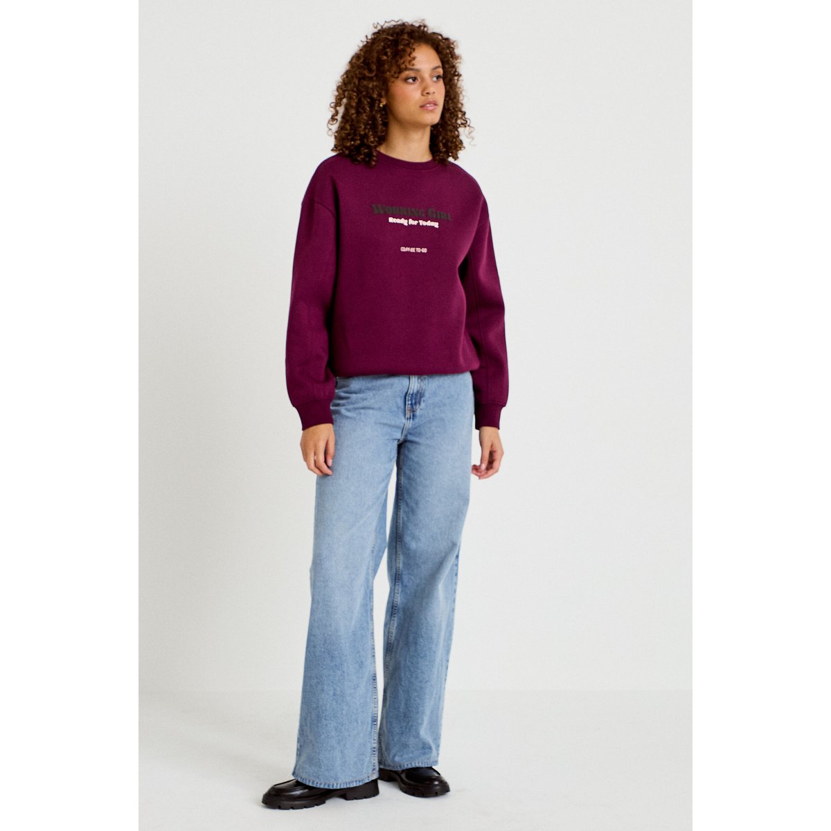 Sweat oversize col rond manches longues violet foncé, CACHE CACHE