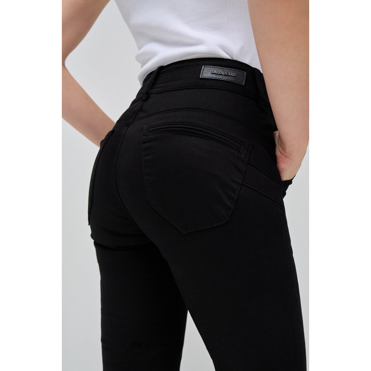SECRET CHINO PUSH IN DROIT noir, SALSA JEANS