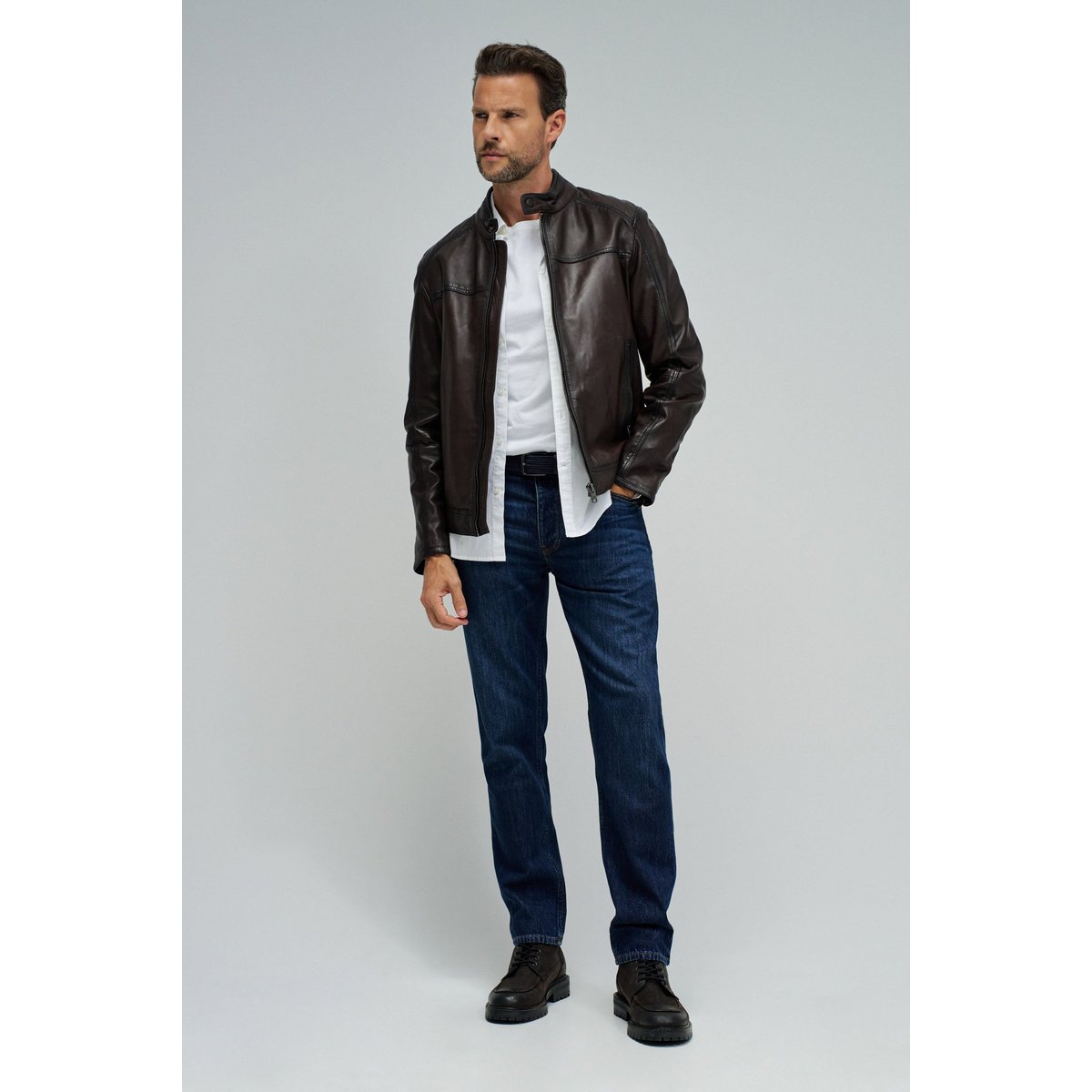 BLOUSON BIKER EN CUIR noir, SALSA JEANS