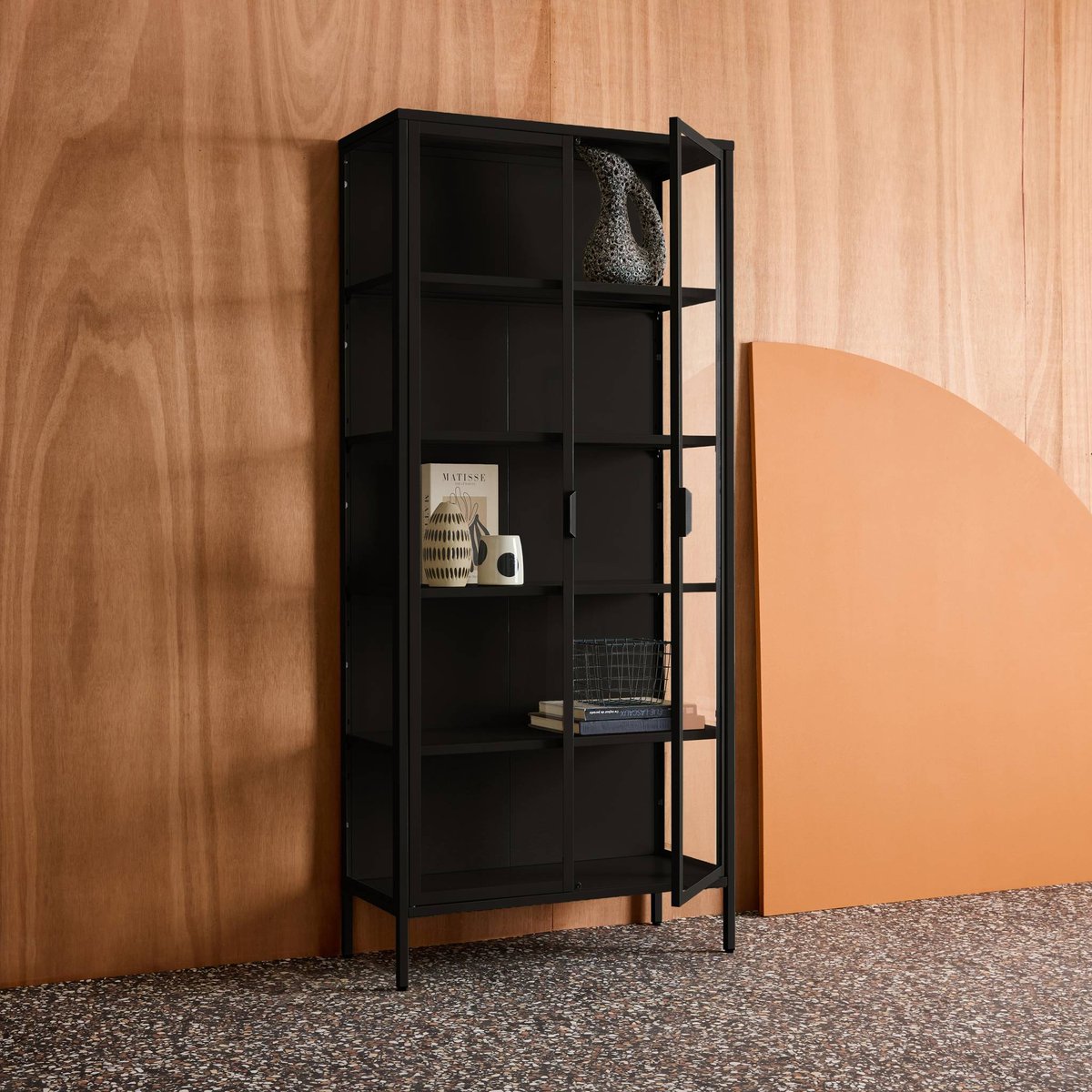 Buffet, vaisselier acier et verre trempé 2 portes 180cm ARKANSAS noir, SWEEEK