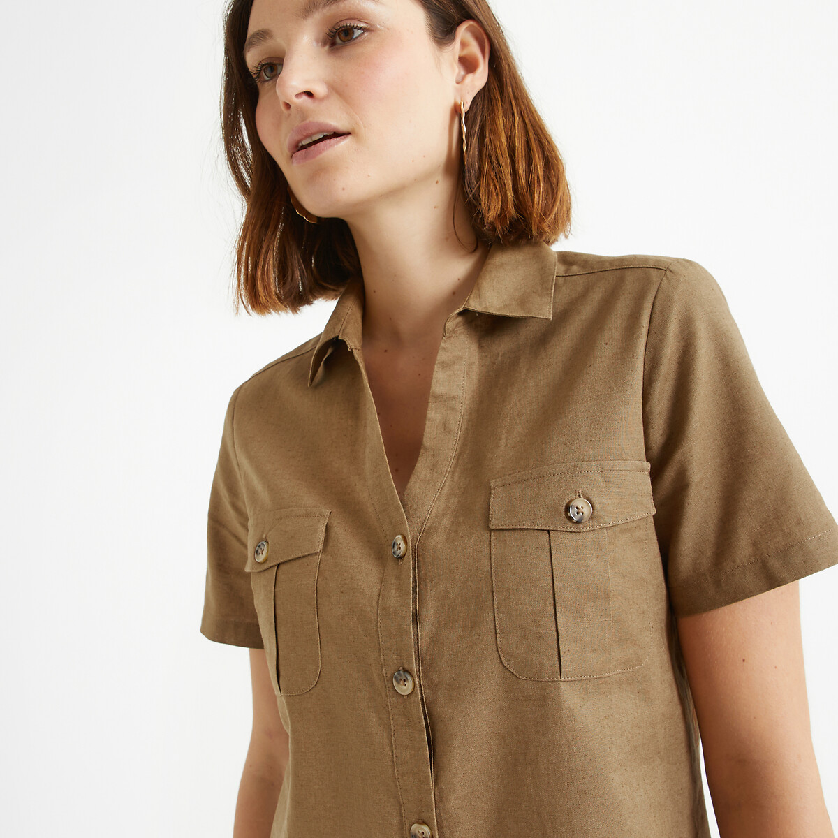 Linen Mix Shift Dress hazel brown, ANNE WEYBURN