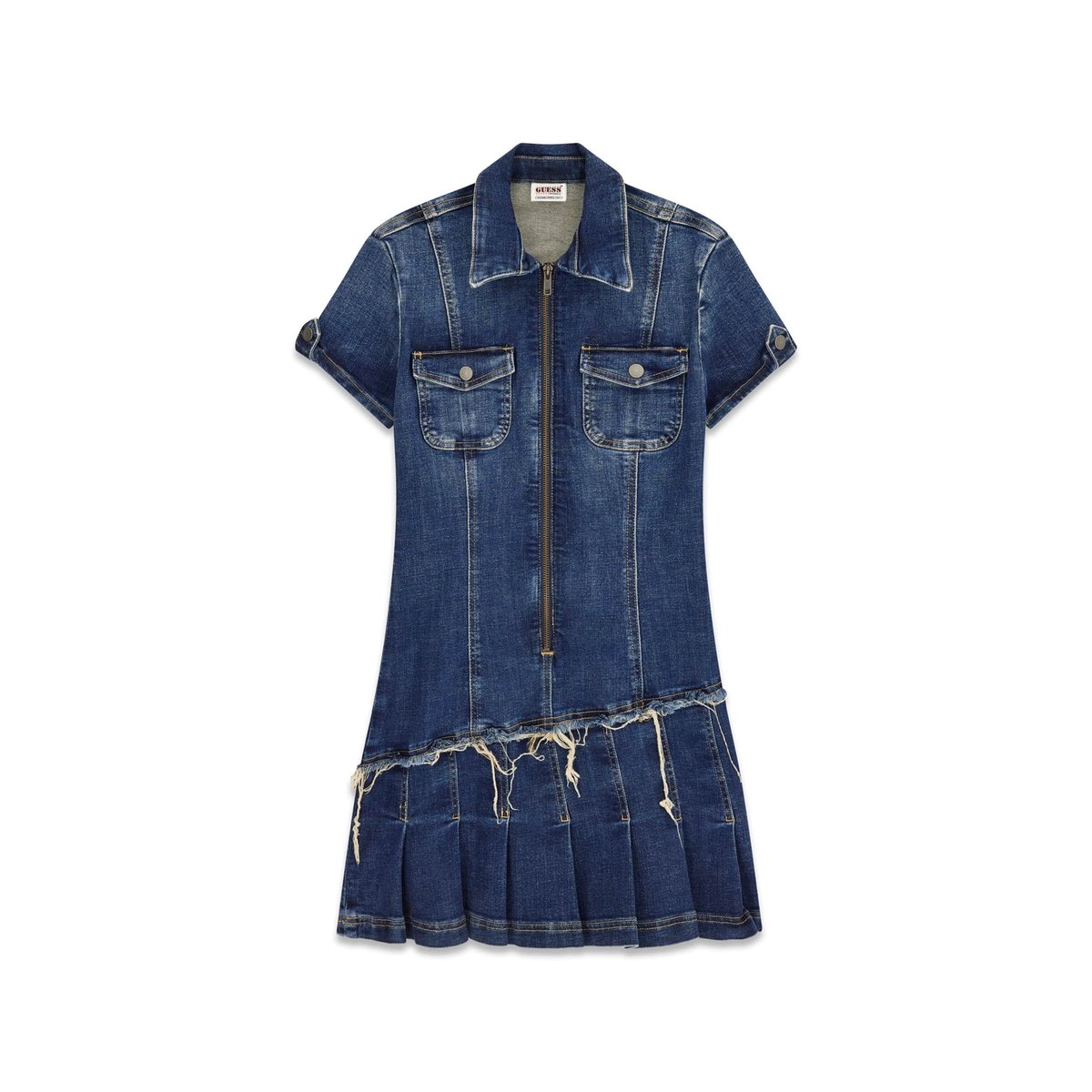 Mini Robe Plissée En Jean bleu, GUESS