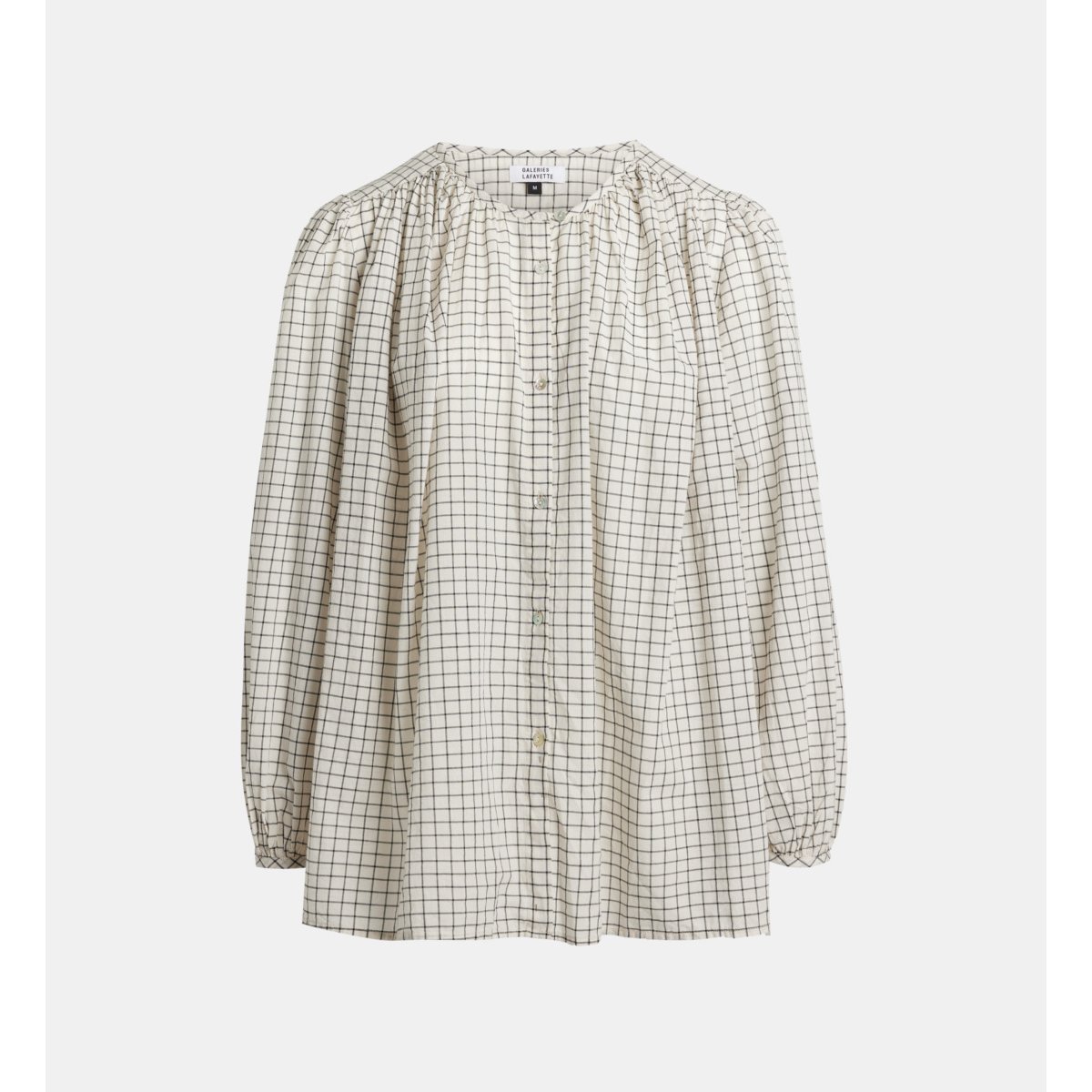 Chemise amande check en coton bio bleu et écru, GALERIES LAFAYETTE