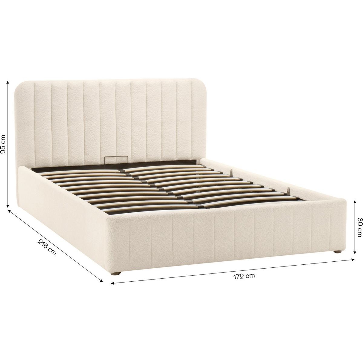 Lit coffre avec tête de lit en tissu bouclé - AVA beige, HOMIFAB