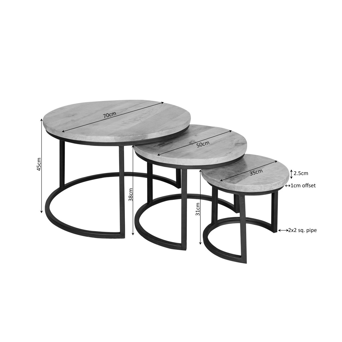 Table basse gigogne ronde en bois clair (lot de 3) RIVANO bois naturel, PIER IMPORT