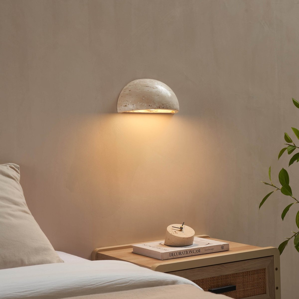Applique LED demi-sphère travertin - SÈVE beige, KOSILUM