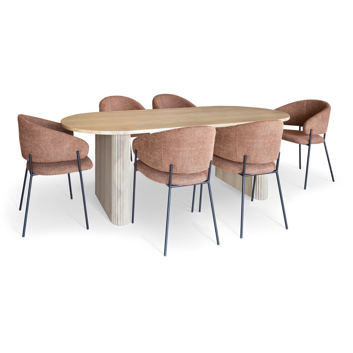 Ensemble table ovale et 6 fauteuils en tissu couleur unique, NOW'S HOME