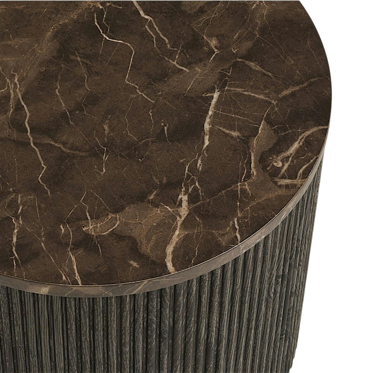 Table basse ronde effet marbre brun pied strié Ø45 cm TORANO marron, PIER IMPORT