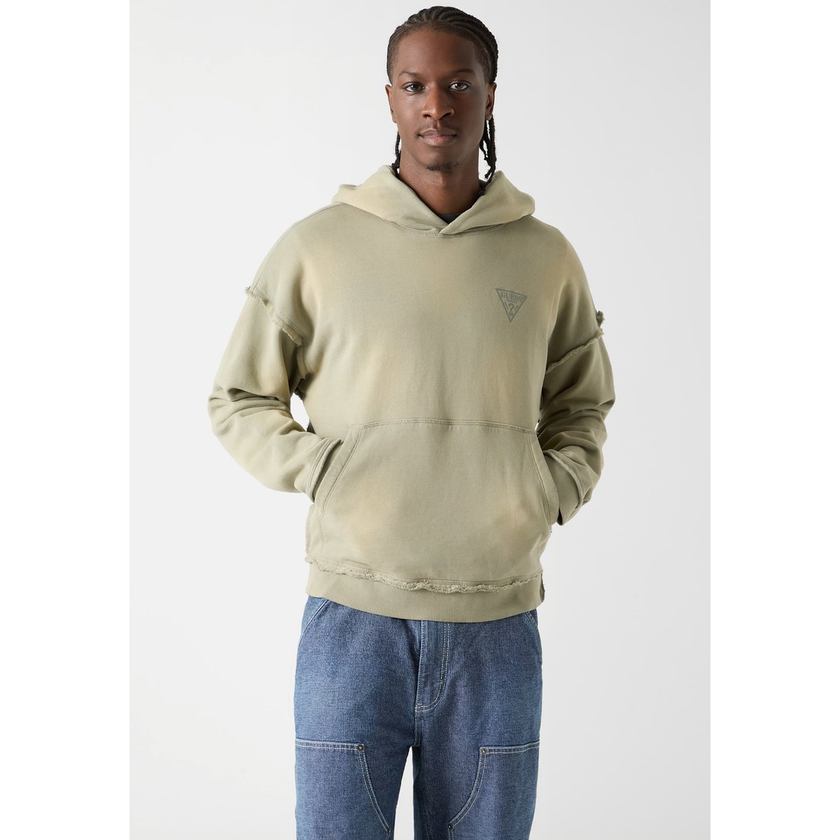 Sweat À Capuche Effet Délavé vert multi, GUESS JEANS