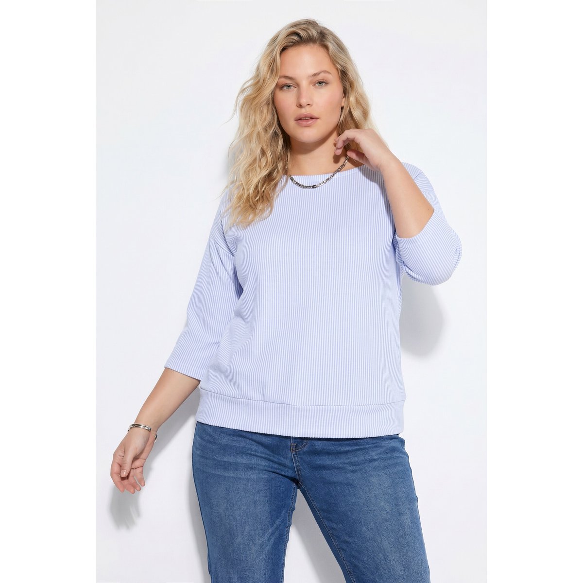 Sweat-shirt à rayures bleu clair, ULLA POPKEN