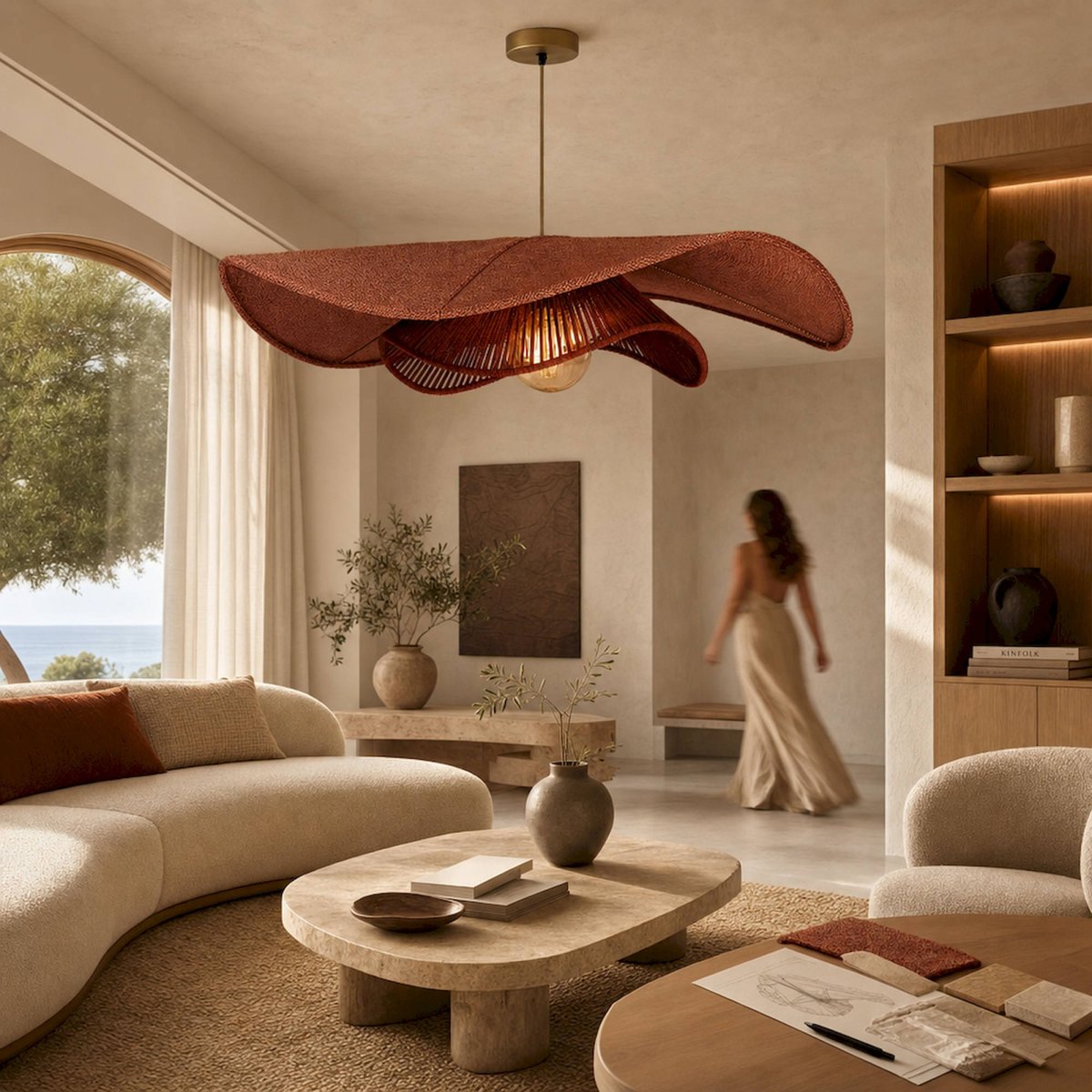 Suspension en jute collection VACIO rouge tuile, RECOLLECTION