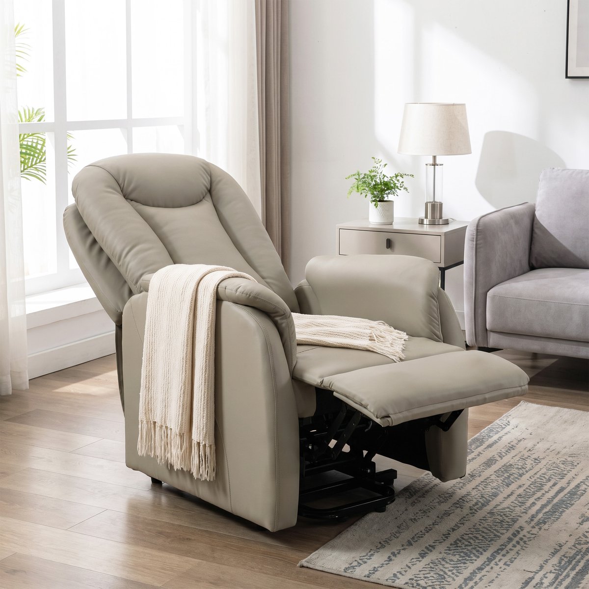 Fauteuil releveur multifonctionnel PU Gris gris clair, HOMCOM