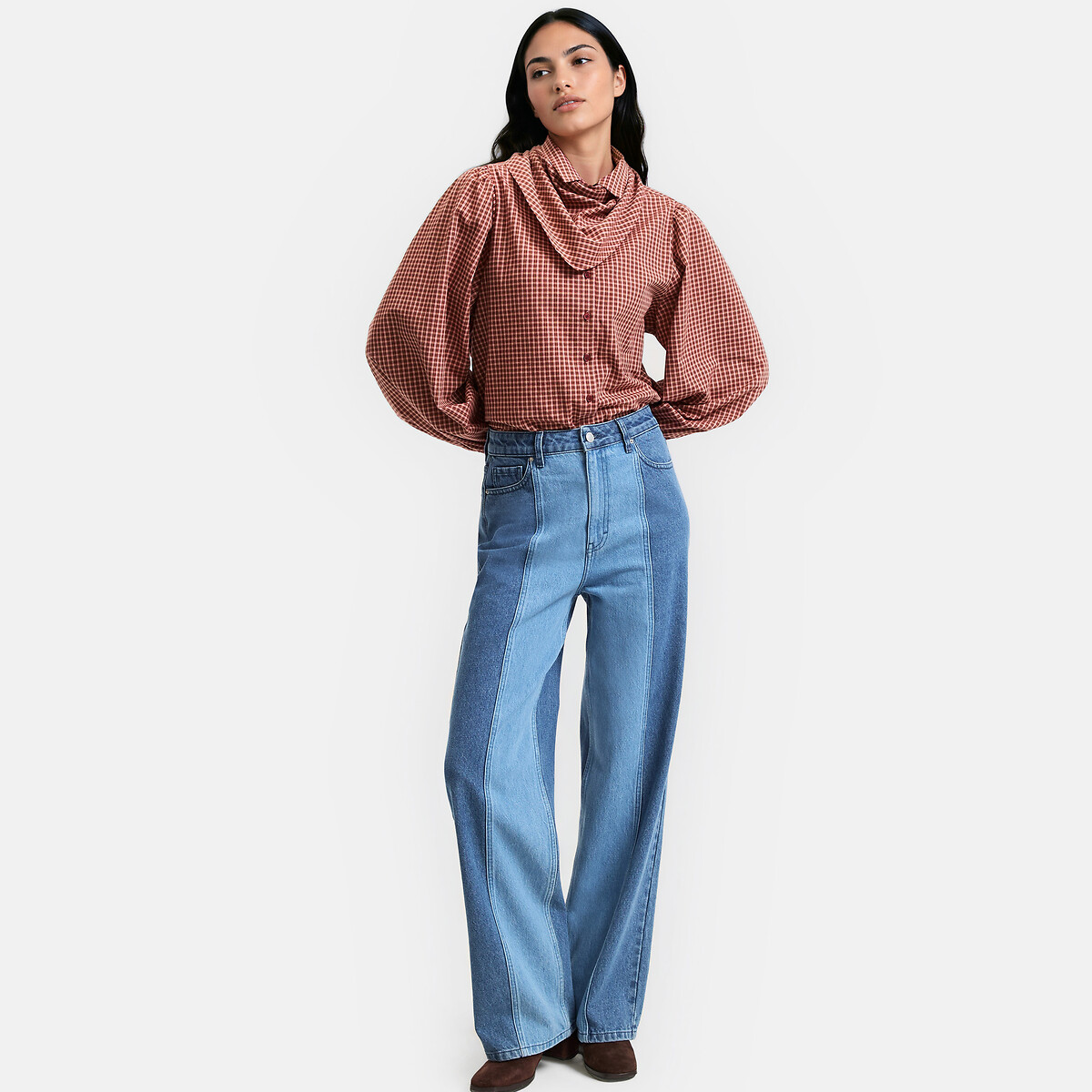 Two-Tone Wide Leg Jeans stonewashed blue, LA REDOUTE COLLECTIONS