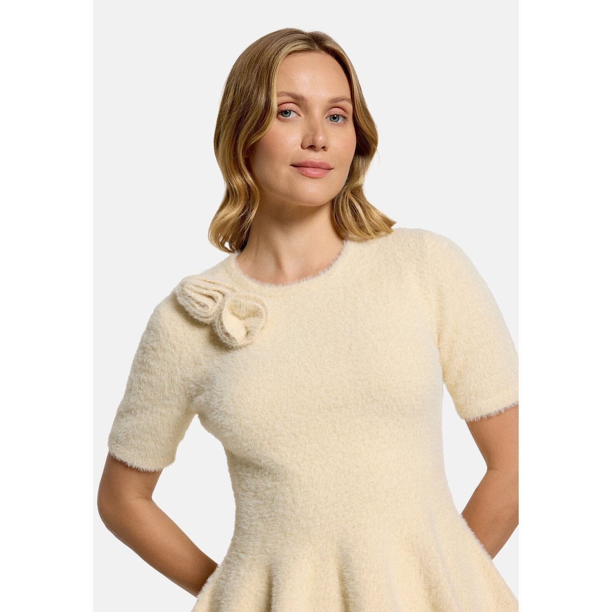 Pull-over en maille à encolure ronde champagne sorbet, VERA MONT