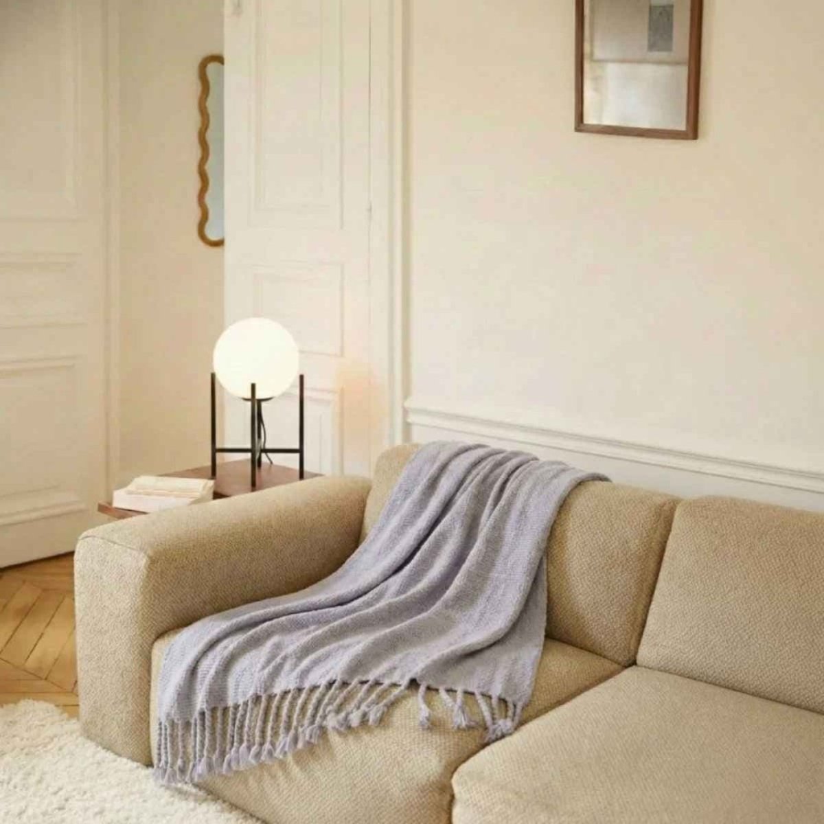 Plaid tissu chenille 130x170cm gris, ORNAMI